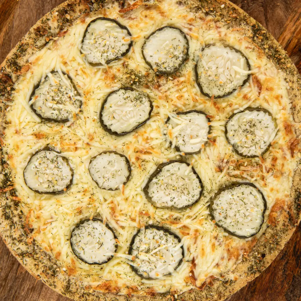 Dill Pickle Pizza - Flatbread with Olde Thompson Dill Pickle Seasoning